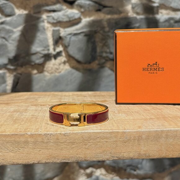 Hermès Burgundy Enamel GHW Clic H Bracelet - Picture 1 of 14